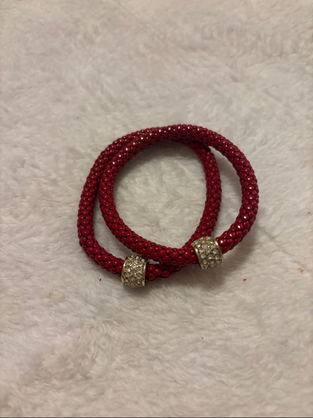 Plunder Red Double Wrap Bracelet with Gold Rhinestone Spacers